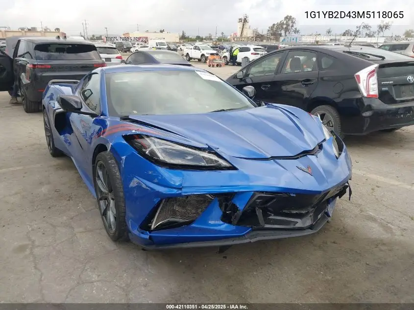 2021 Chevrolet Corvette Stingray Rwd 2Lt VIN: 1G1YB2D43M5118065 Lot: 42110351