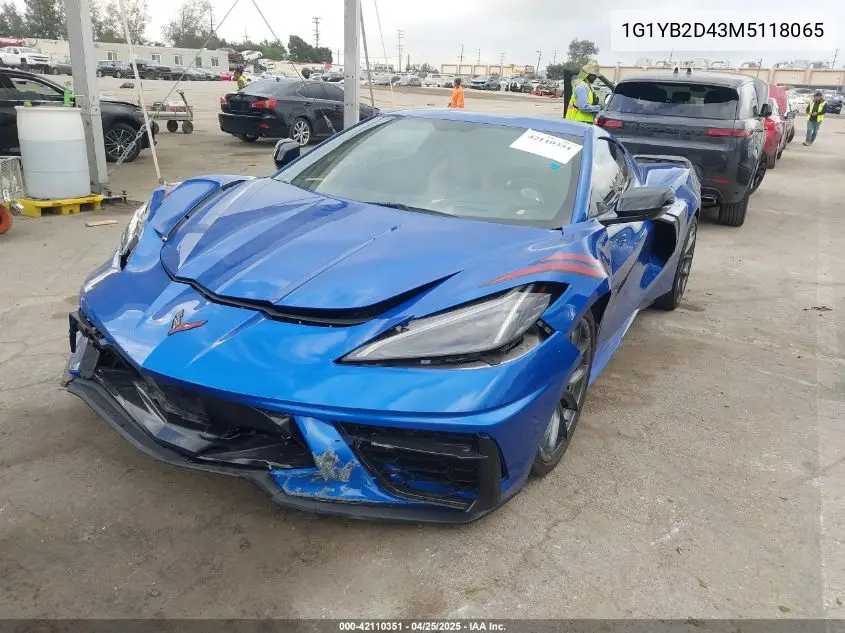 2021 Chevrolet Corvette Stingray Rwd 2Lt VIN: 1G1YB2D43M5118065 Lot: 42110351