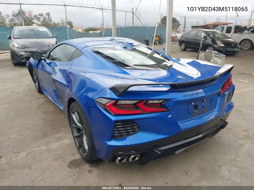 2021 Chevrolet Corvette Stingray Rwd 2Lt VIN: 1G1YB2D43M5118065 Lot: 42110351