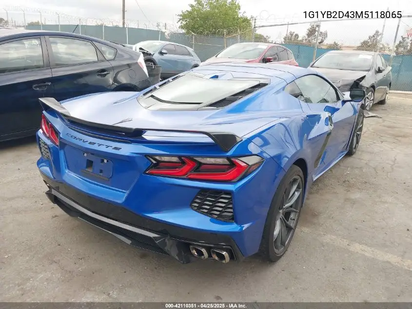 2021 Chevrolet Corvette Stingray Rwd 2Lt VIN: 1G1YB2D43M5118065 Lot: 42110351