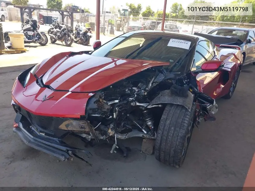 2021 Chevrolet Corvette Rwd 3Lt VIN: 1G1YC3D43M5119798 Lot: 42244516