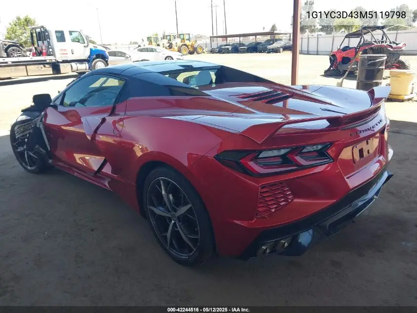 2021 Chevrolet Corvette Rwd 3Lt VIN: 1G1YC3D43M5119798 Lot: 42244516
