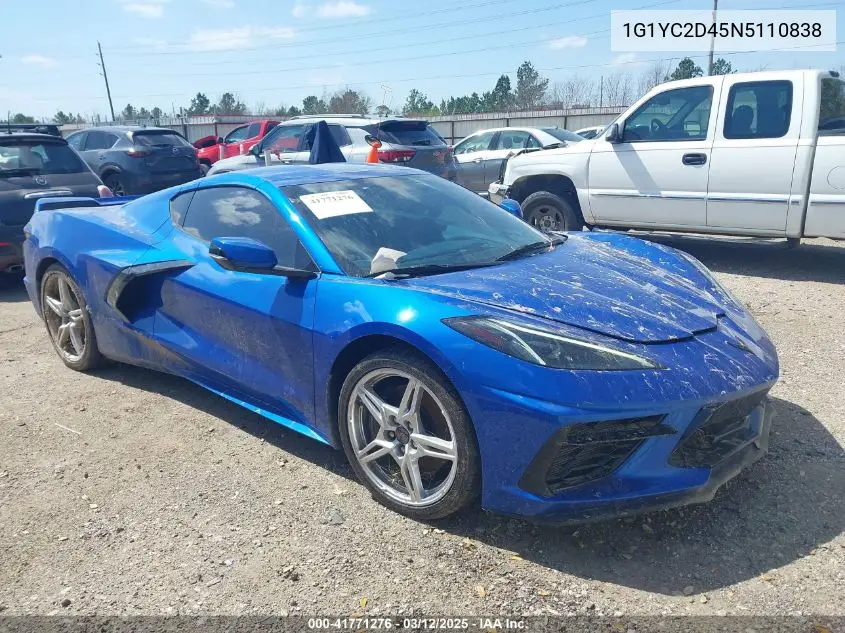 2022 Chevrolet Corvette Stingray Rwd 3Lt VIN: 1G1YC2D45N5110838 Lot: 41771276
