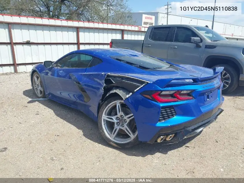 2022 Chevrolet Corvette Stingray Rwd 3Lt VIN: 1G1YC2D45N5110838 Lot: 41771276