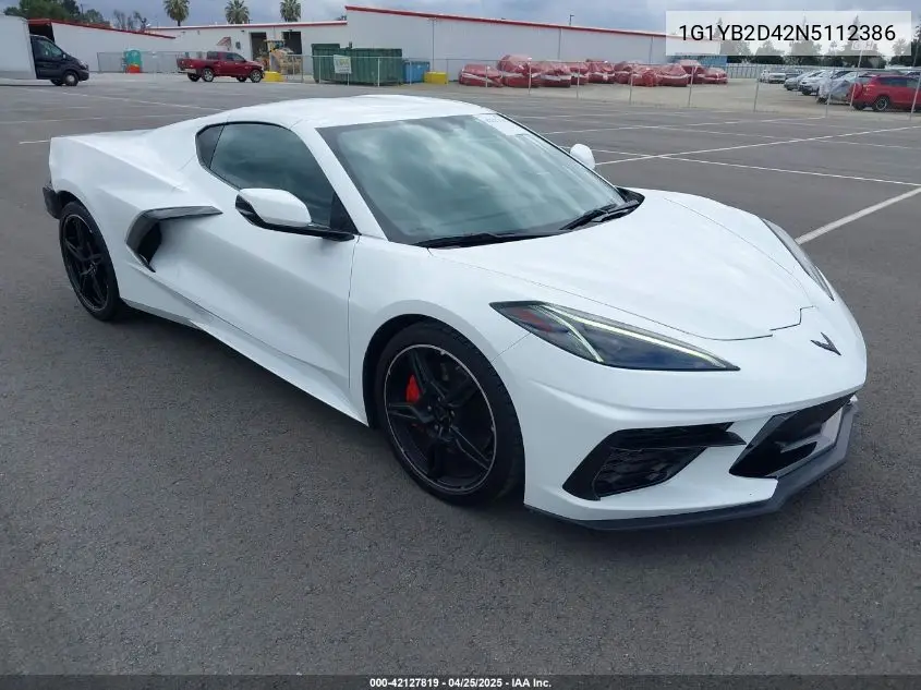 2022 Chevrolet Corvette Stingray Rwd 2Lt VIN: 1G1YB2D42N5112386 Lot: 42127819