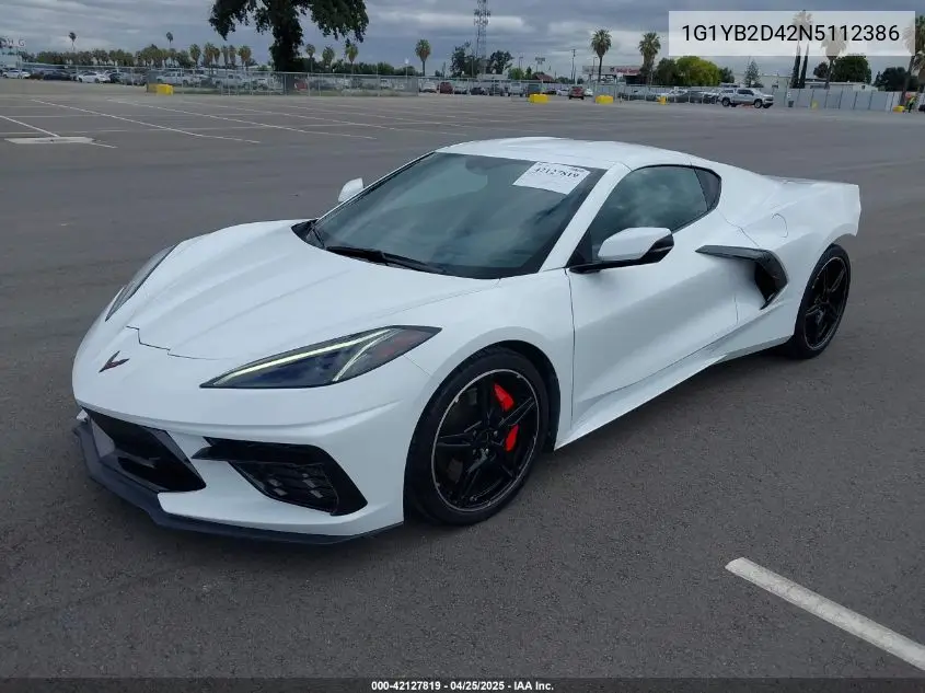 2022 Chevrolet Corvette Stingray Rwd 2Lt VIN: 1G1YB2D42N5112386 Lot: 42127819