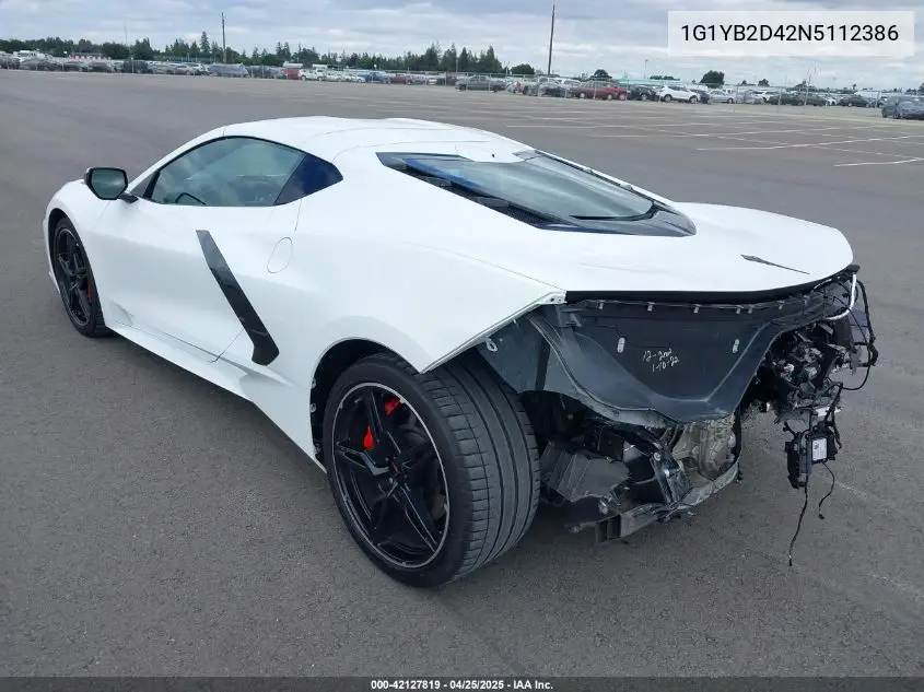 2022 Chevrolet Corvette Stingray Rwd 2Lt VIN: 1G1YB2D42N5112386 Lot: 42127819