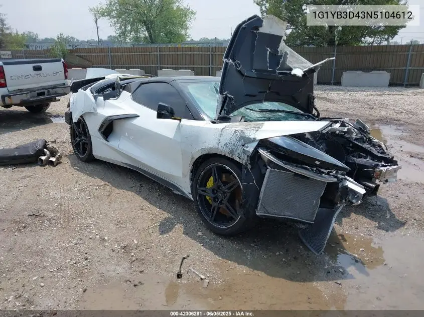 2022 Chevrolet Corvette Stingray Rwd 2Lt VIN: 1G1YB3D43N5104612 Lot: 42306281