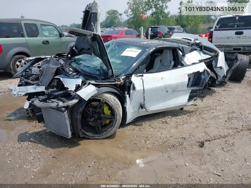 2022 Chevrolet Corvette Stingray Rwd 2Lt VIN: 1G1YB3D43N5104612 Lot: 42306281