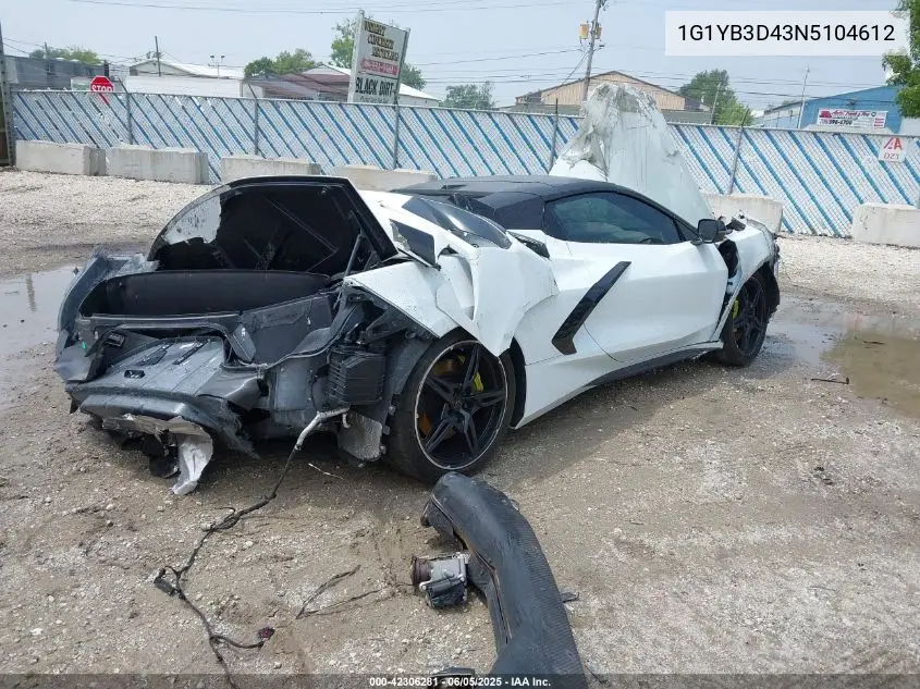 2022 Chevrolet Corvette Stingray Rwd 2Lt VIN: 1G1YB3D43N5104612 Lot: 42306281