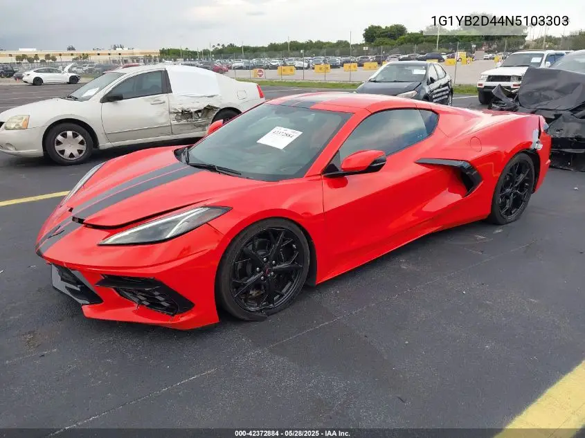 2022 Chevrolet Corvette Stingray Rwd 2Lt VIN: 1G1YB2D44N5103303 Lot: 42372884