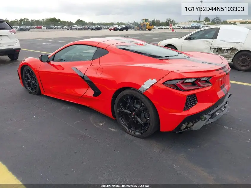 2022 Chevrolet Corvette Stingray Rwd 2Lt VIN: 1G1YB2D44N5103303 Lot: 42372884