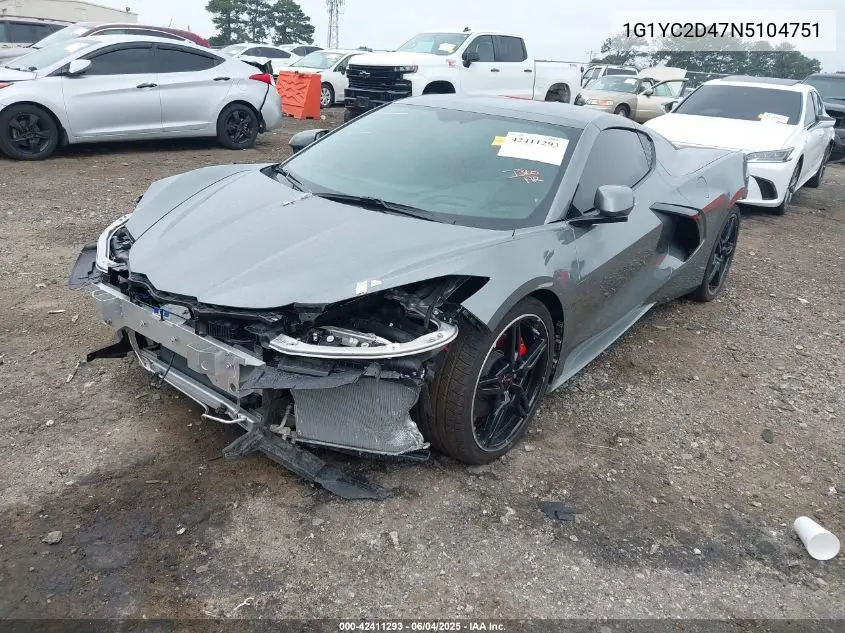 2022 Chevrolet Corvette Stingray Rwd 3Lt VIN: 1G1YC2D47N5104751 Lot: 42411293
