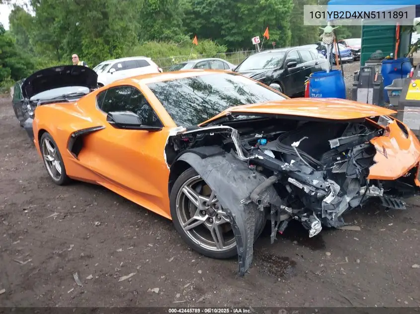 2022 Chevrolet Corvette Stingray Rwd 2Lt VIN: 1G1YB2D4XN5111891 Lot: 42445789