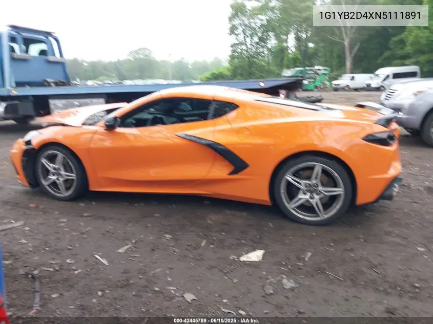 2022 Chevrolet Corvette Stingray Rwd 2Lt VIN: 1G1YB2D4XN5111891 Lot: 42445789