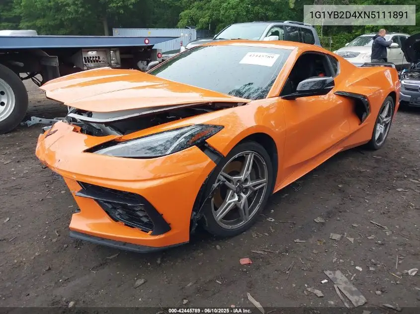 2022 Chevrolet Corvette Stingray Rwd 2Lt VIN: 1G1YB2D4XN5111891 Lot: 42445789
