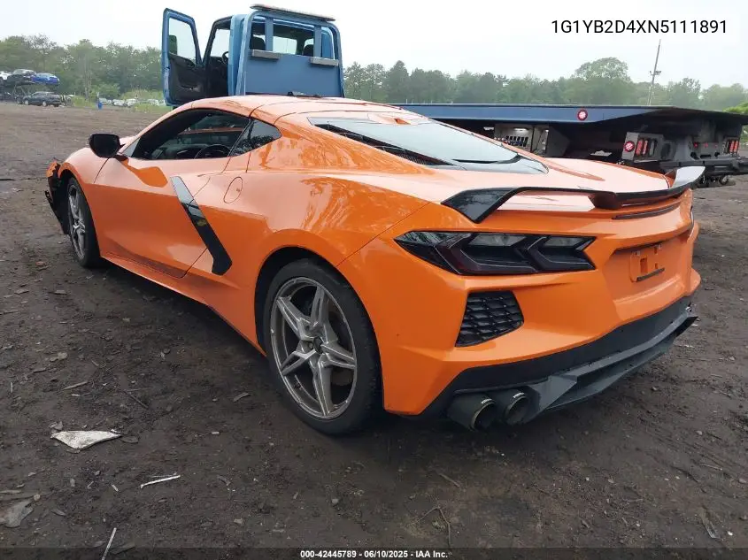 2022 Chevrolet Corvette Stingray Rwd 2Lt VIN: 1G1YB2D4XN5111891 Lot: 42445789
