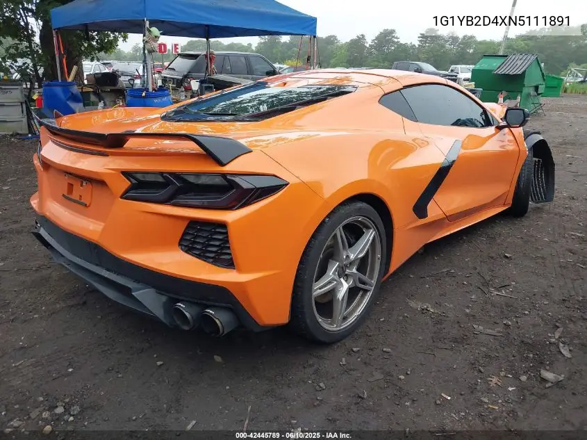 2022 Chevrolet Corvette Stingray Rwd 2Lt VIN: 1G1YB2D4XN5111891 Lot: 42445789