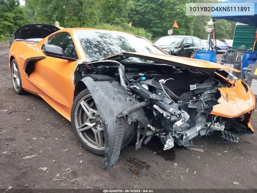 2022 Chevrolet Corvette Stingray Rwd 2Lt VIN: 1G1YB2D4XN5111891 Lot: 42445789