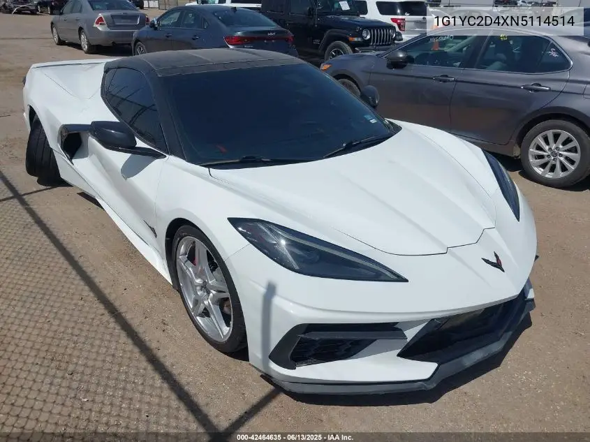 2022 Chevrolet Corvette Stingray Rwd 3Lt VIN: 1G1YC2D4XN5114514 Lot: 42464635