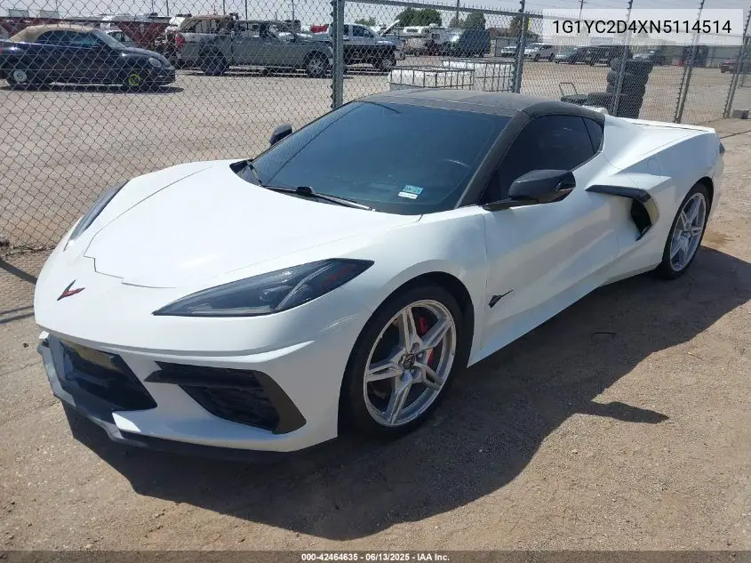 2022 Chevrolet Corvette Stingray Rwd 3Lt VIN: 1G1YC2D4XN5114514 Lot: 42464635