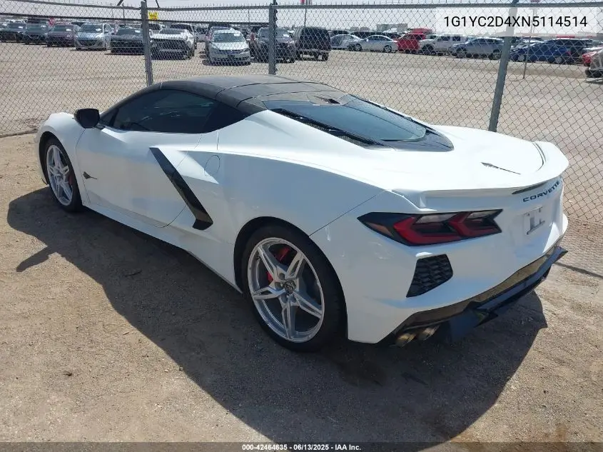 2022 Chevrolet Corvette Stingray Rwd 3Lt VIN: 1G1YC2D4XN5114514 Lot: 42464635