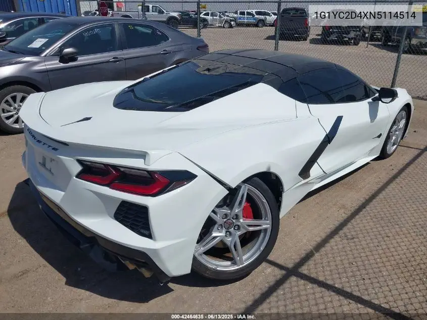 2022 Chevrolet Corvette Stingray Rwd 3Lt VIN: 1G1YC2D4XN5114514 Lot: 42464635