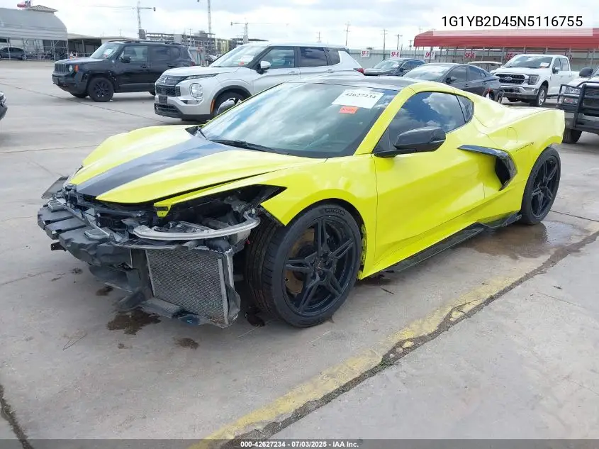 2022 Chevrolet Corvette Stingray Rwd 2Lt VIN: 1G1YB2D45N5116755 Lot: 42627234