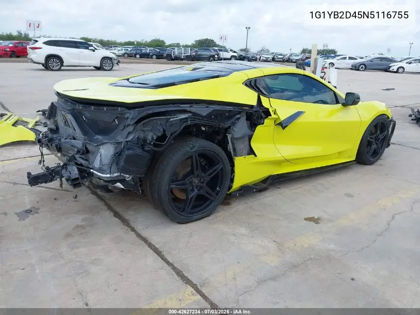 2022 Chevrolet Corvette Stingray Rwd 2Lt VIN: 1G1YB2D45N5116755 Lot: 42627234
