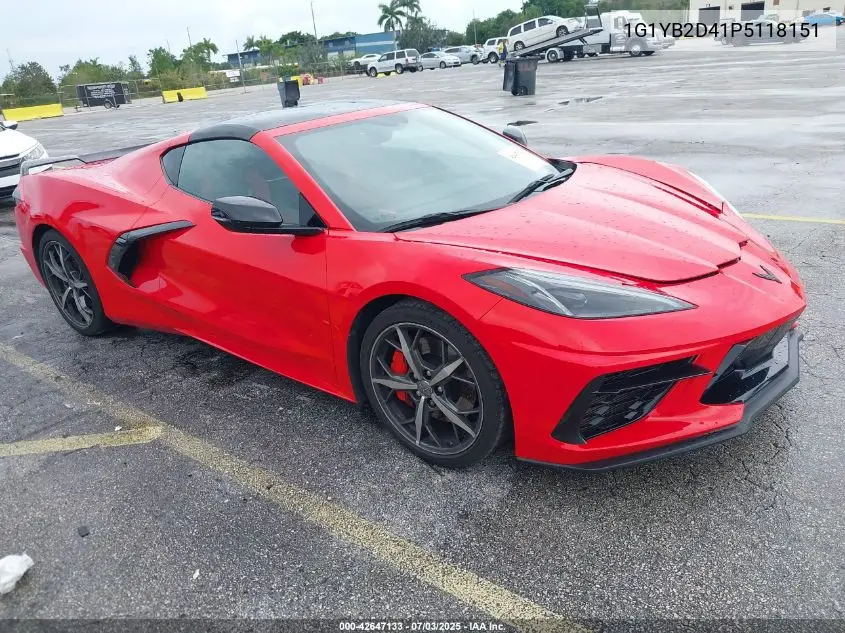 2023 Chevrolet Corvette Stingray Rwd 2Lt VIN: 1G1YB2D41P5118151 Lot: 42647133
