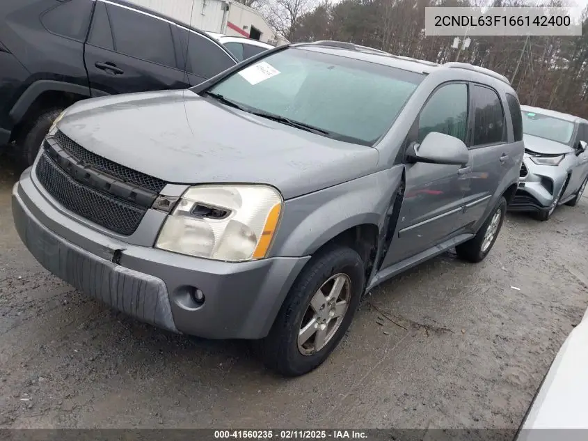 2006 Chevrolet Equinox Lt VIN: 2CNDL63F166142400 Lot: 41560235