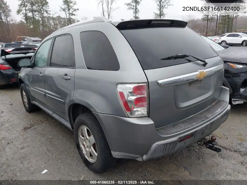 2006 Chevrolet Equinox Lt VIN: 2CNDL63F166142400 Lot: 41560235