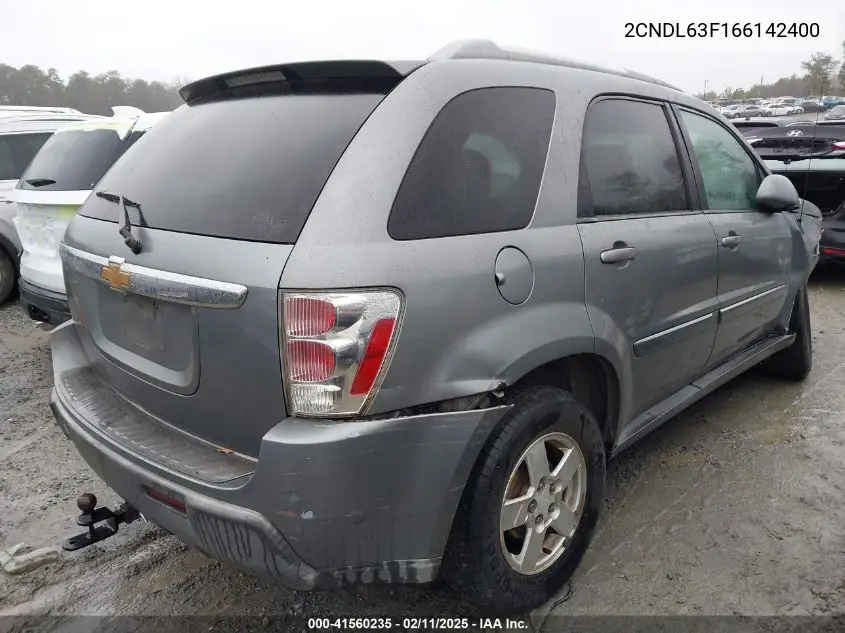 2006 Chevrolet Equinox Lt VIN: 2CNDL63F166142400 Lot: 41560235