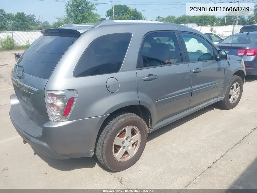 2006 Chevrolet Equinox Lt VIN: 2CNDL63F166068749 Lot: 42579617