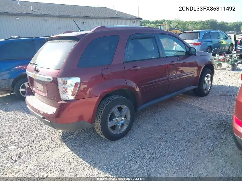 2008 Chevrolet Equinox Lt VIN: 2CNDL33FX86311492 Lot: 42559941