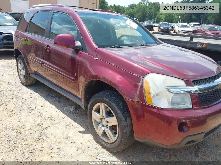 2008 Chevrolet Equinox Lt VIN: 2CNDL63F586345342 Lot: 42606113