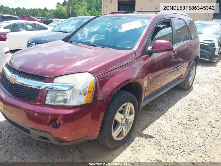 2008 Chevrolet Equinox Lt VIN: 2CNDL63F586345342 Lot: 42606113