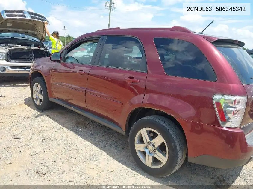2008 Chevrolet Equinox Lt VIN: 2CNDL63F586345342 Lot: 42606113