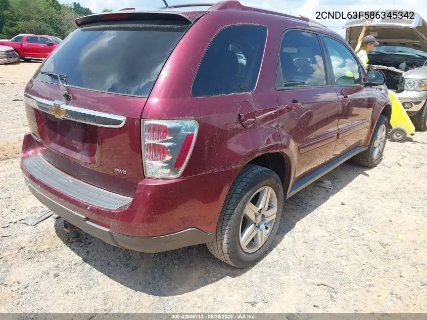 2008 Chevrolet Equinox Lt VIN: 2CNDL63F586345342 Lot: 42606113