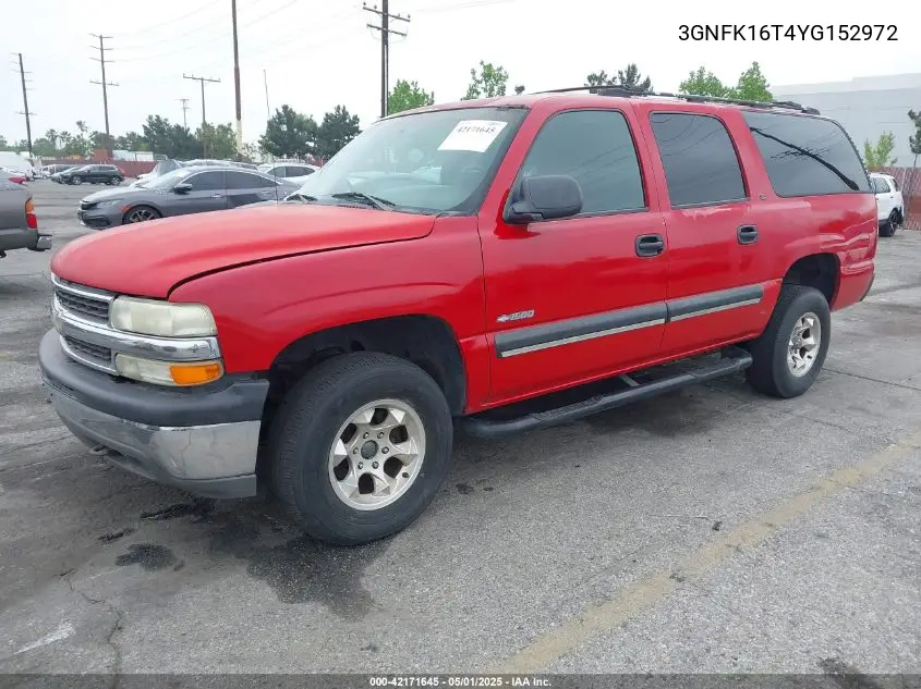 2000 Chevrolet Suburban 1500 Ls VIN: 3GNFK16T4YG152972 Lot: 42171645