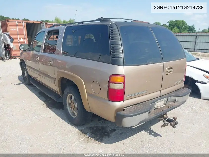 2001 Chevrolet Suburban 1500 Lt VIN: 3GNEC16T21G214738 Lot: 42433747