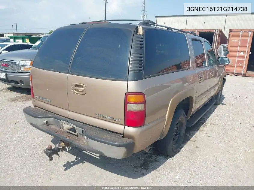2001 Chevrolet Suburban 1500 Lt VIN: 3GNEC16T21G214738 Lot: 42433747