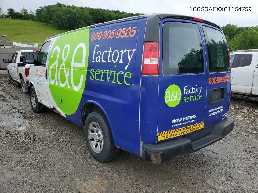 2012 Chevrolet Express G1500 VIN: 1GCSGAFXXC1154759 Lot: 42624335