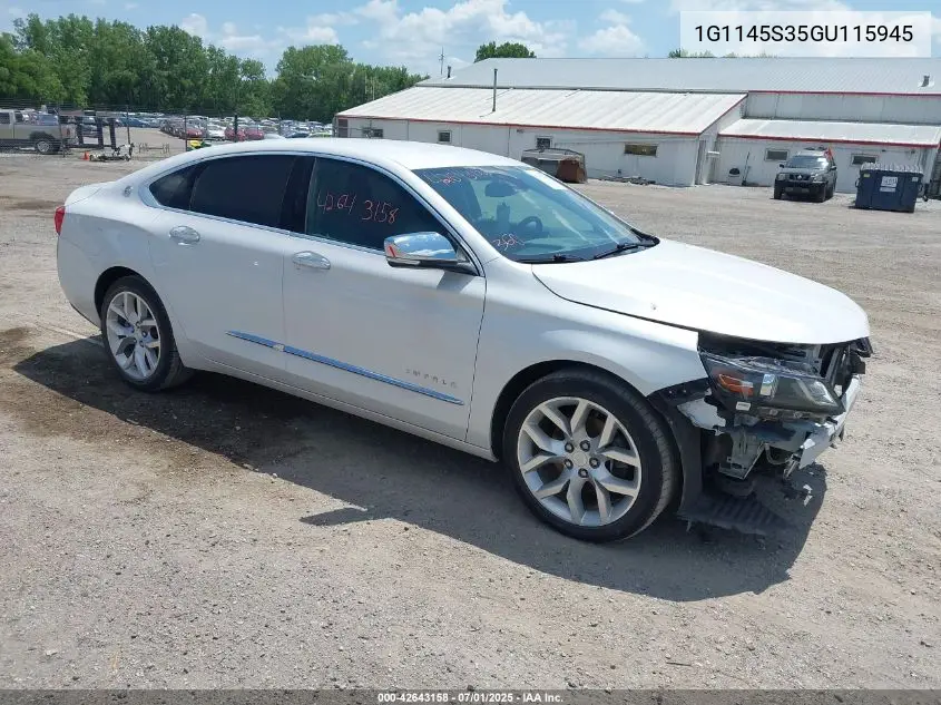 2016 Chevrolet Impala 2Lz VIN: 1G1145S35GU115945 Lot: 42643158