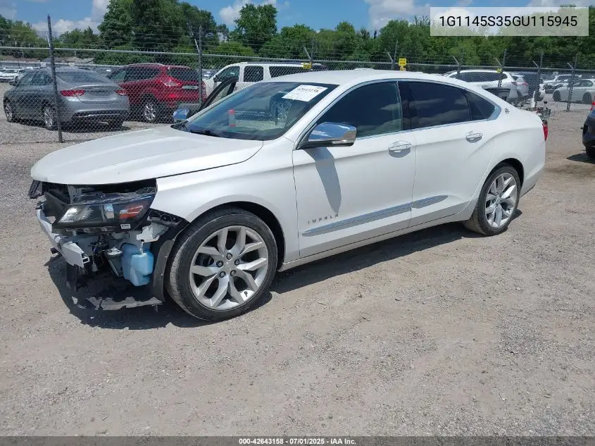 2016 Chevrolet Impala 2Lz VIN: 1G1145S35GU115945 Lot: 42643158