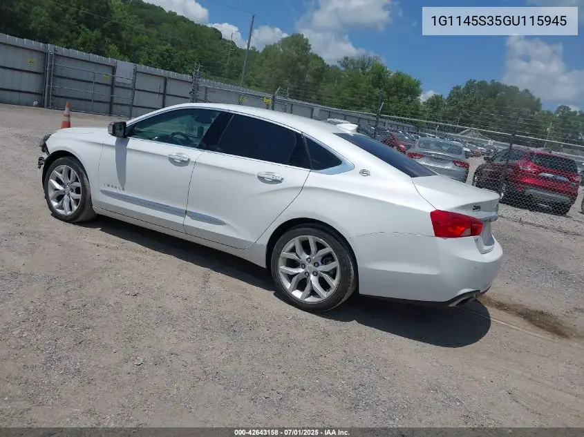 2016 Chevrolet Impala 2Lz VIN: 1G1145S35GU115945 Lot: 42643158