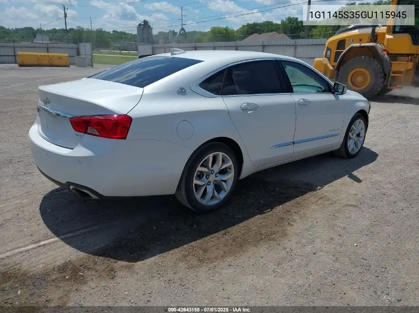 2016 Chevrolet Impala 2Lz VIN: 1G1145S35GU115945 Lot: 42643158