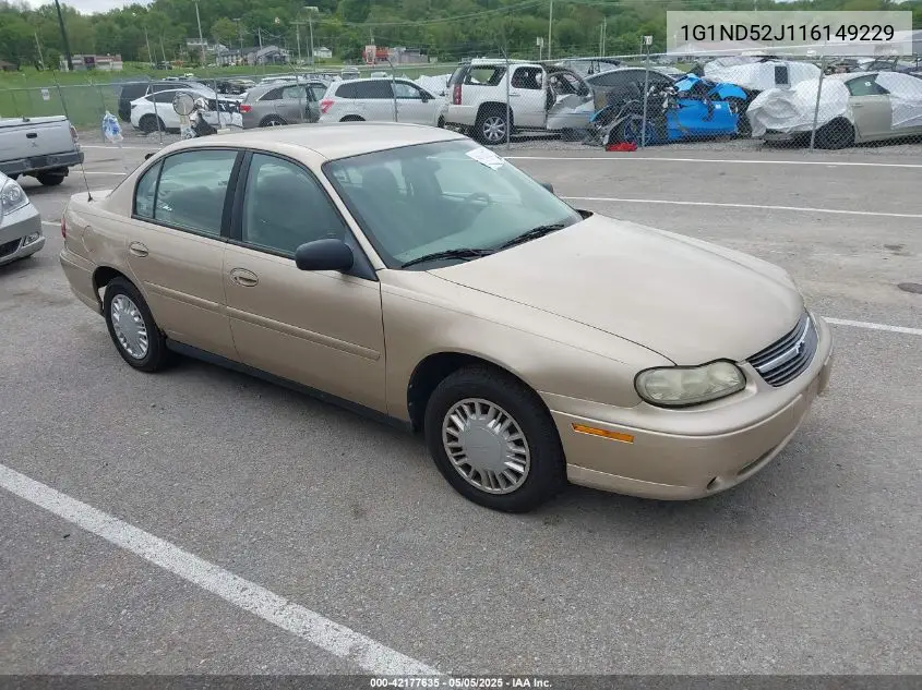 2001 Chevrolet Malibu VIN: 1G1ND52J116149229 Lot: 42177635