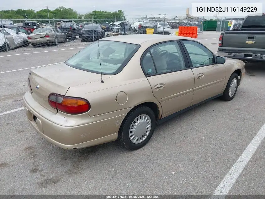 2001 Chevrolet Malibu VIN: 1G1ND52J116149229 Lot: 42177635