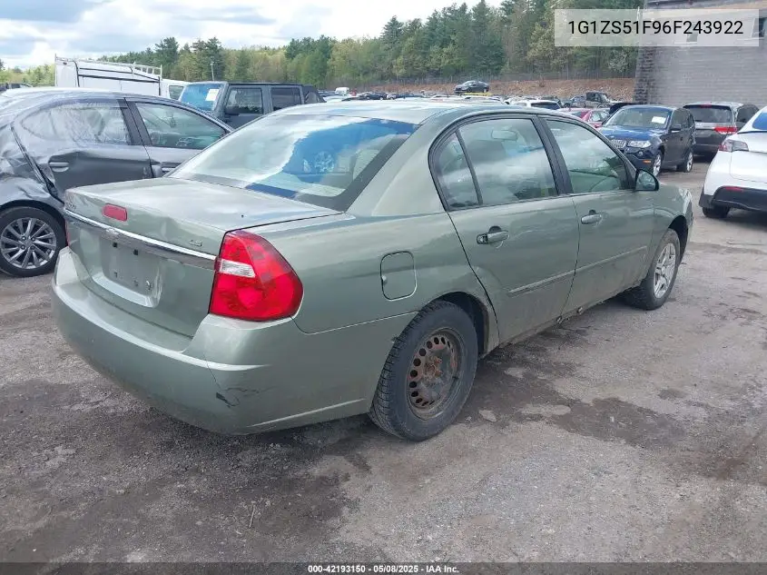 2006 Chevrolet Malibu Ls VIN: 1G1ZS51F96F243922 Lot: 42193150